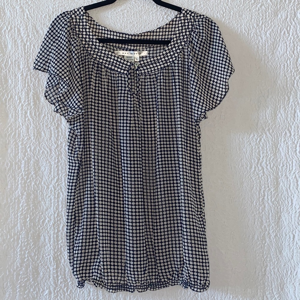 Max Studio Polka Dot Print Flutter Sleeve Elastic Waist Top